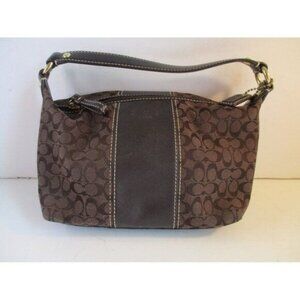 *Coach Brown Mini Small CC Logo Canvas Baguette Satchel